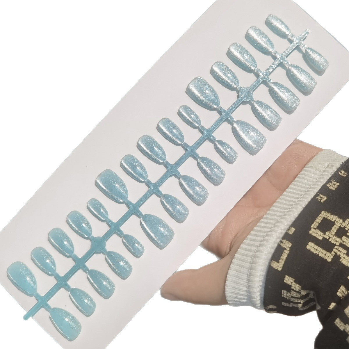 Glacier Blue Starry Sky Cat Eye Nail Stickers Galaxy High-End Cat Eye Wearable Nails Fake Nails Factory Wholesale