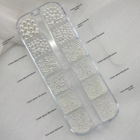 12 Grid Japanese Style Nail Art No Hole Pure White Colorful Highlight Pearl Dry Round Pearl Flat Bottom Bright White Mini Pearl