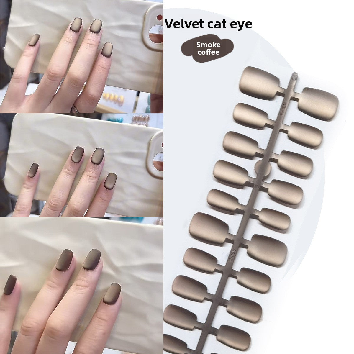30Velvet Matte Frosted Coffee Cat Eye Wearable Nails Short Green Enhancing Fairness ins Wind Nail Stickers Fake Nails