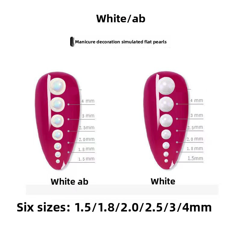 Nail Art Half Round Pearl Decorations 1.5-6mm Off-White AB Iridescent Japanese Style Flat Bottom Pearl Rhinestones Bagged Nail Decorations