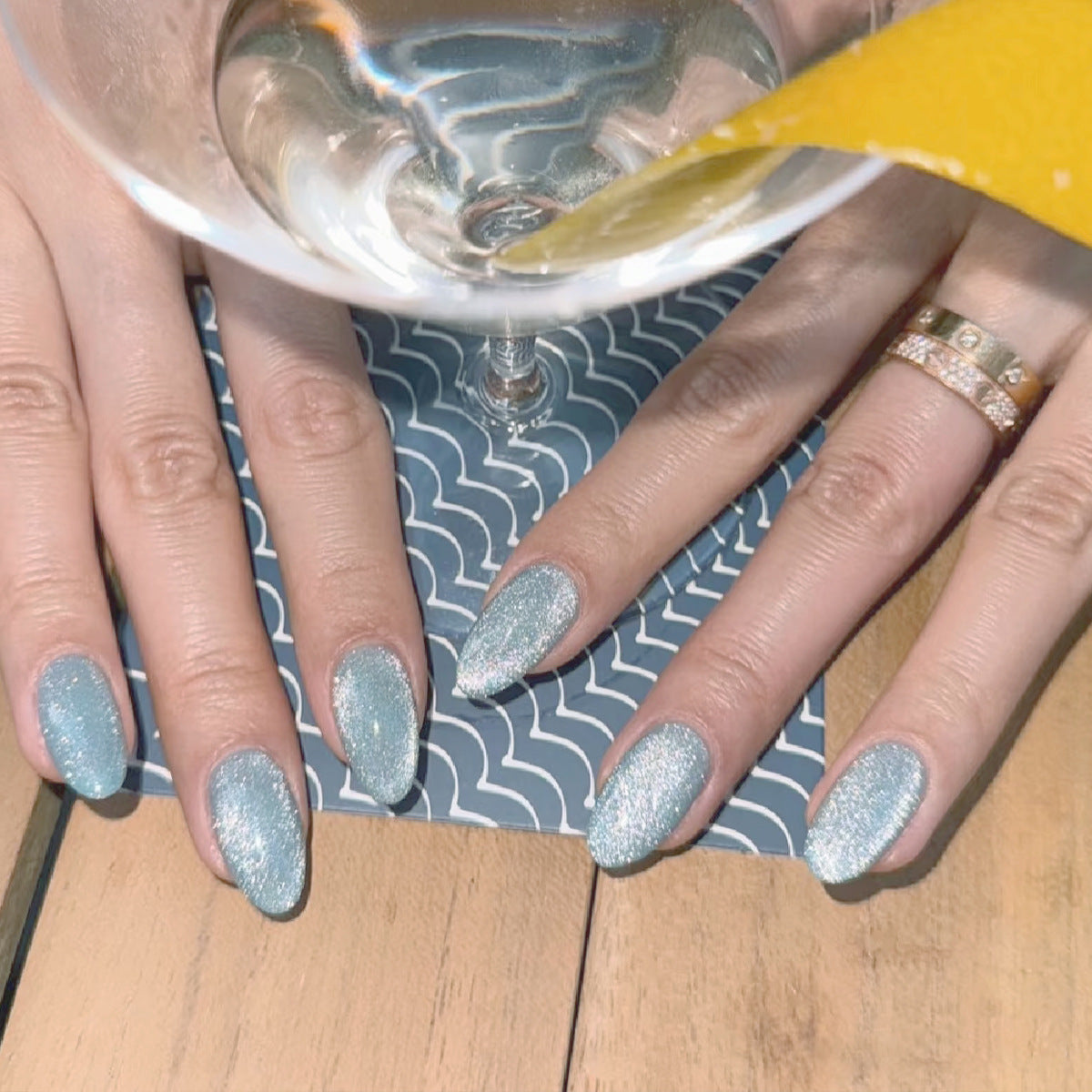 Glacier Blue Starry Sky Cat Eye Nail Stickers Galaxy High-End Cat Eye Wearable Nails Fake Nails Factory Wholesale