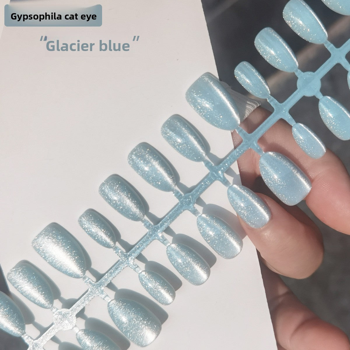 Glacier Blue Starry Sky Cat Eye Nail Stickers Galaxy High-End Cat Eye Wearable Nails Fake Nails Factory Wholesale