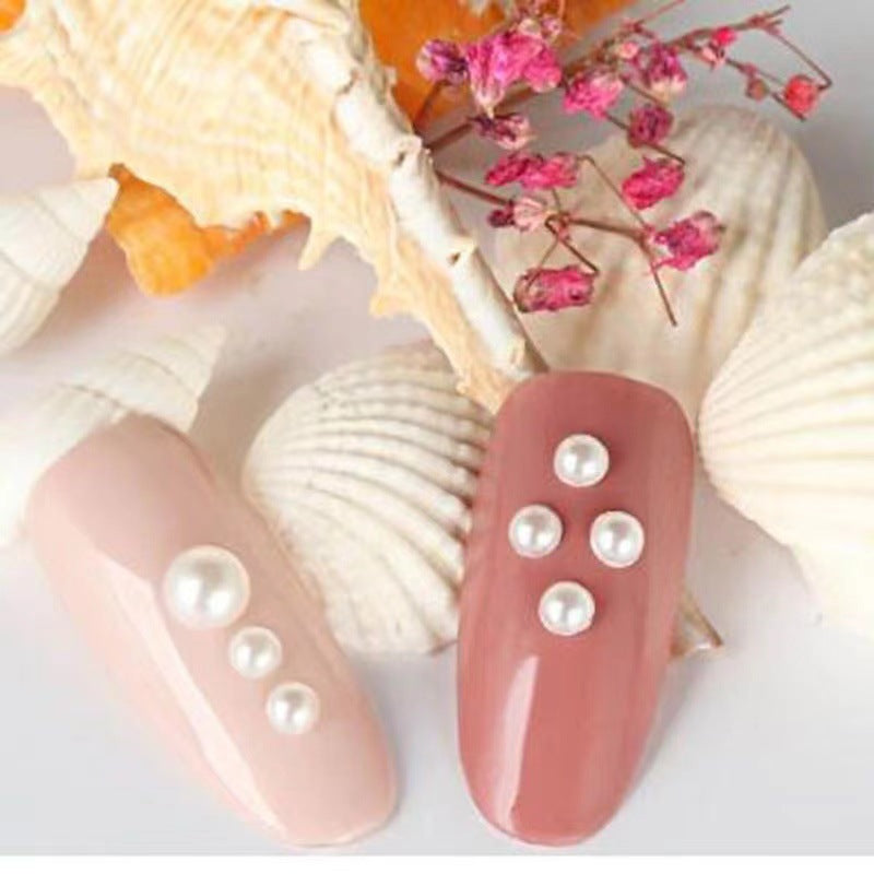 Nail Art Half Round Pearl Decorations 1.5-6mm Off-White AB Iridescent Japanese Style Flat Bottom Pearl Rhinestones Bagged Nail Decorations