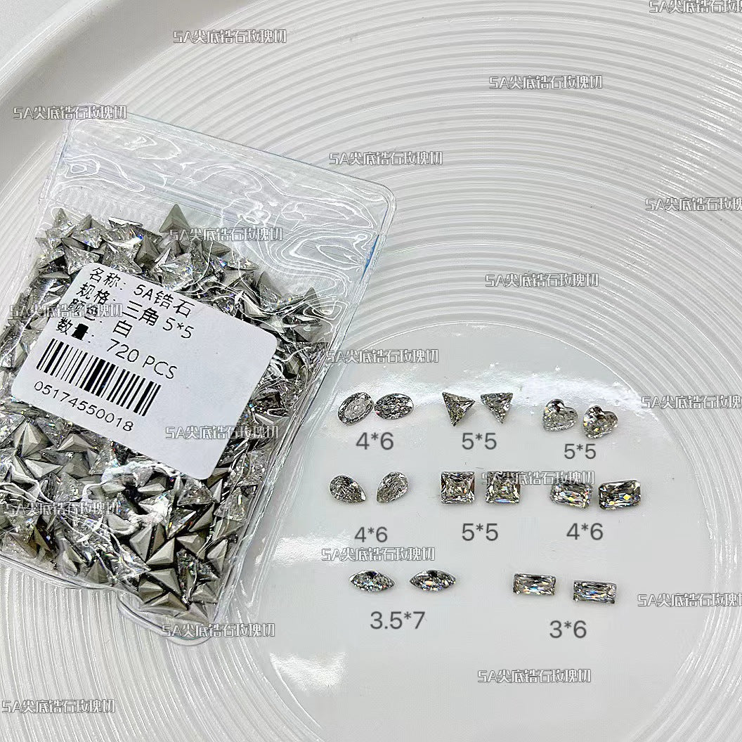 5A Medium Zircon Rose Cut Nail Art Rhinestones Sparkling Pointed Bottom Plated Wheat Spike Nail Rhinestones Decorations Wholesale