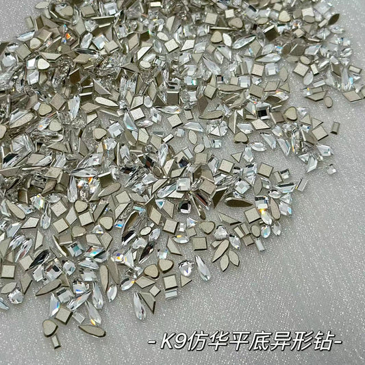 K9 Flat Bottom Irregular Nail Art Rhinestones Huazi Same Style Beveled Mini Heart Rhombus Flat Bottom Rhinestones Mixed Pack