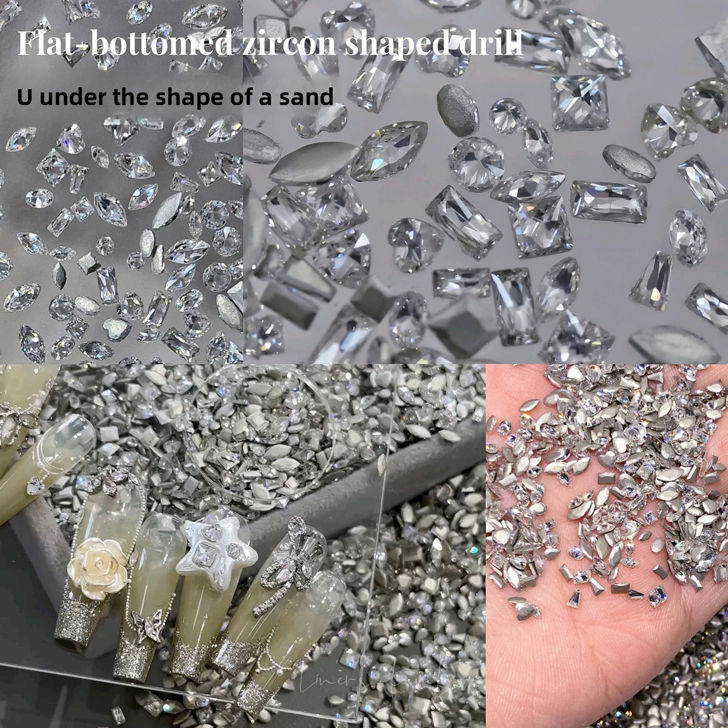 5A Mini Flat Bottom Beveled Zircon Nail Art Accessories Sparkling Snowflake Diamond-shaped Marquise Zircon Irregular Diamond Nail Decorations