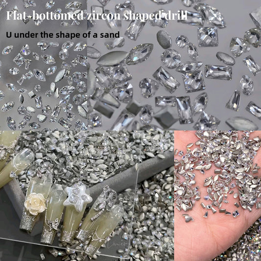 5A Mini Flat Bottom Beveled Zircon Nail Art Accessories Sparkling Snowflake Diamond-shaped Marquise Zircon Irregular Diamond Nail Decorations